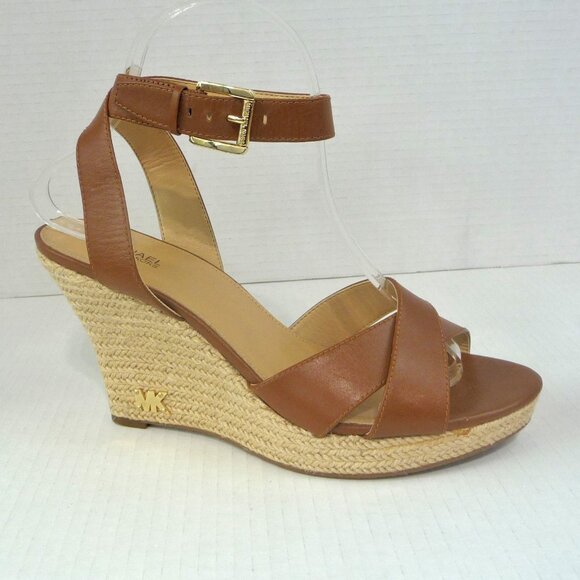 MICHAEL KORS LEATHER ESPADRILLE WEDGE 8.5 - Picture 1 of 12